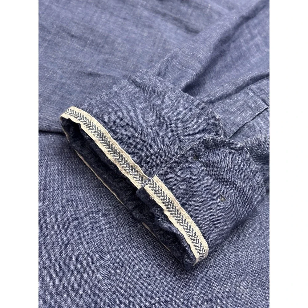 Banana Republic Mens XL Blue 100% Linen Camden Fit Button Down Long Sleeve Shirt